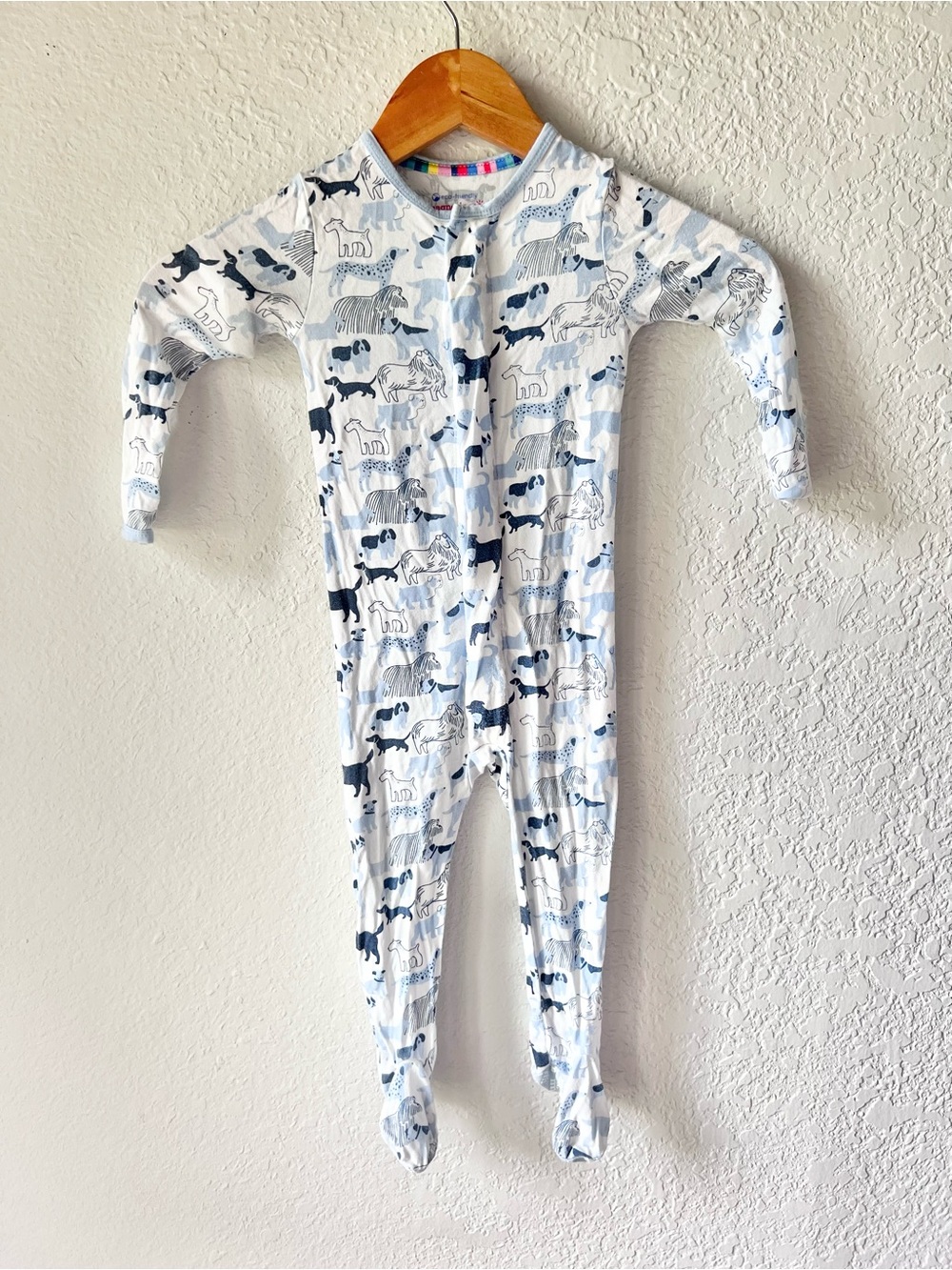 Magnetic Me Blue Dog Print Footie Bamboo Pajamas Az 12-18M